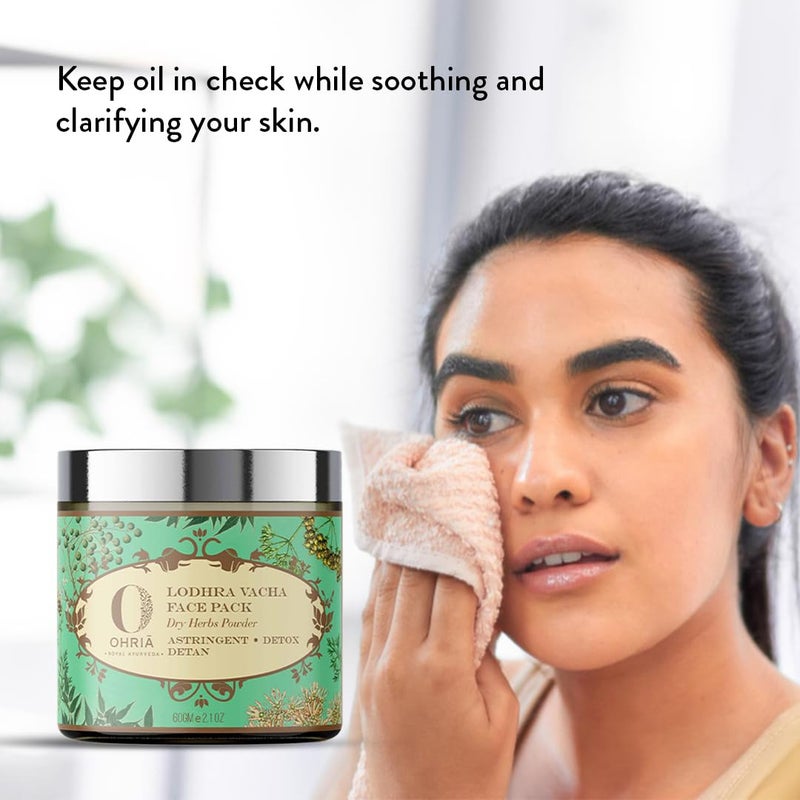 Ohria Ayurveda Lodhra Vacha DeTan Face Pack Natural Dry Herb Powder Reduces Blemishes Acne Marks Tan For All Skin Types 60g - Image 2