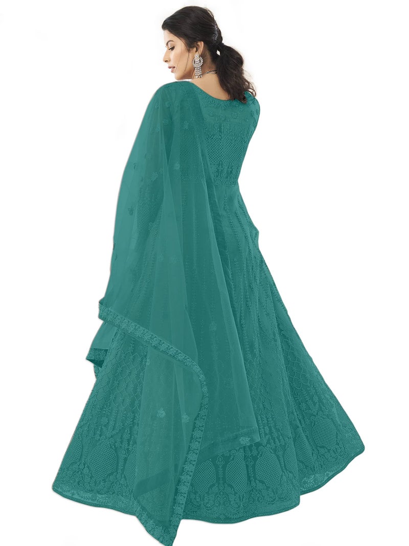 PATLANI Women Light Rama Long Gown, Net with Ultra Satin Inner Ethnic Flared Gown for Girl's/Women's Semi Stitched Gown (Light Rama) - Image 2