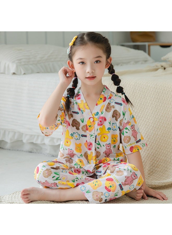 طقم صيفي للأطفال من القطن الناعم - بيجامة وكزي منزلي برسومات كرتونية