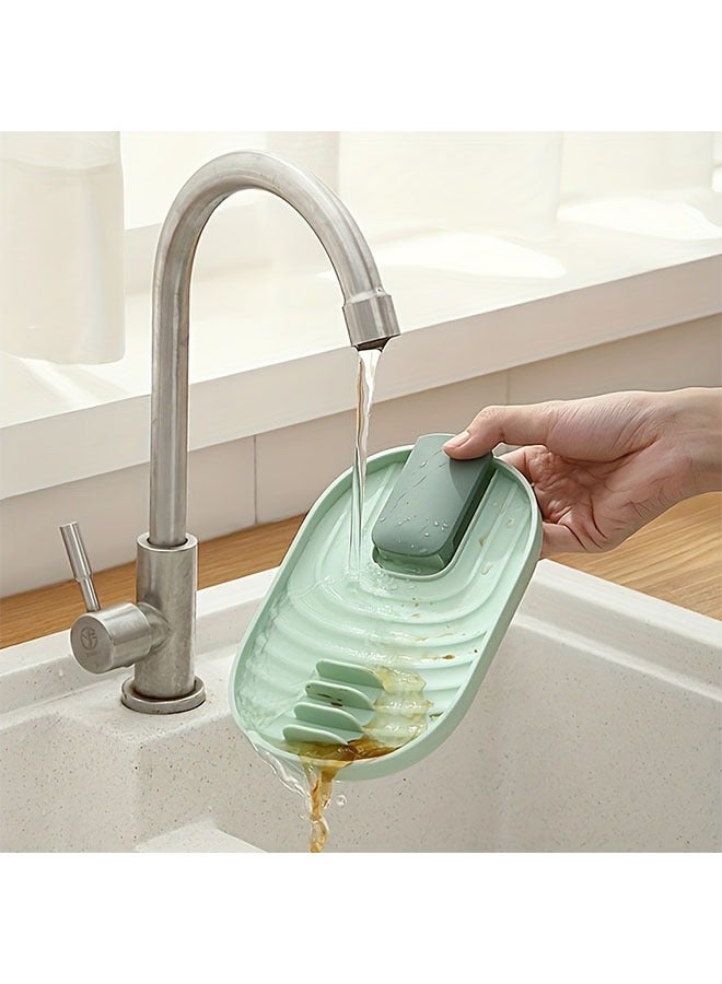 HOMESTAR 1pc Modern Plastic Kitchen Storage Rack with Drain Tray, Pot Lid Holder, Spoon Rest, and Utensil Organizer for Home Organization, Kitchen Organizers And Storage (Green) - Image 3