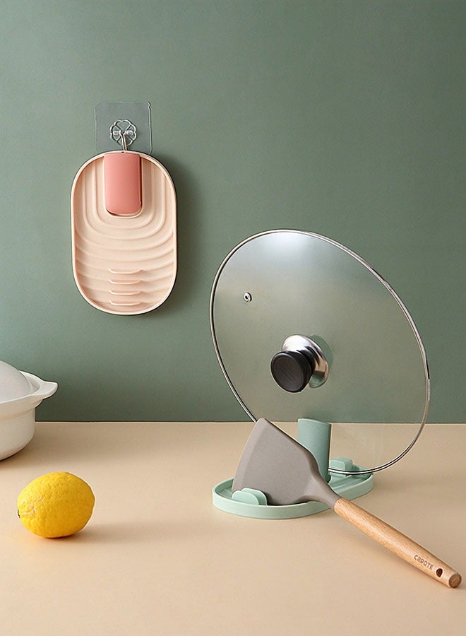 HOMESTAR 1pc Modern Plastic Kitchen Storage Rack with Drain Tray, Pot Lid Holder, Spoon Rest, and Utensil Organizer for Home Organization, Kitchen Organizers And Storage (Green) - Image 5