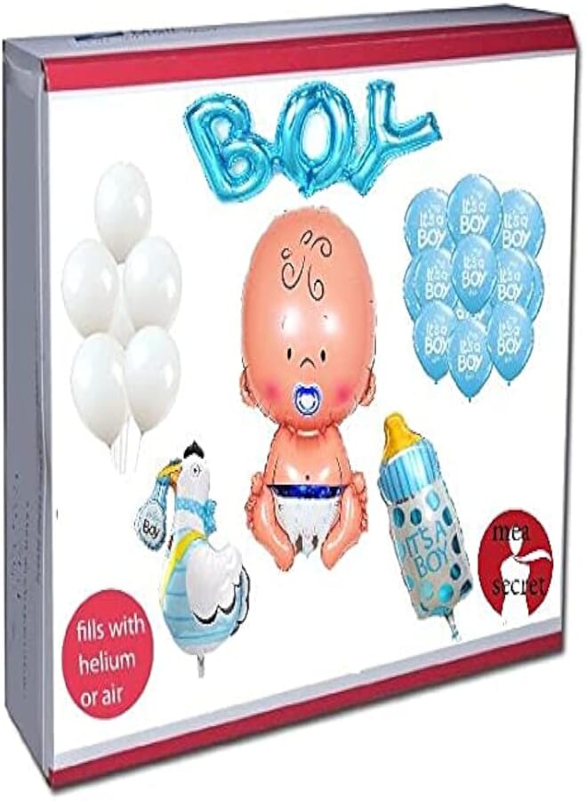 Secret Giant 31 inch -Baby Boy Mylar Balloon - Blue White 12" Latex Party Decoration Kit Baby Shower It's a Boy Pregnancy Announcement Photo Prop Gender Reveal )