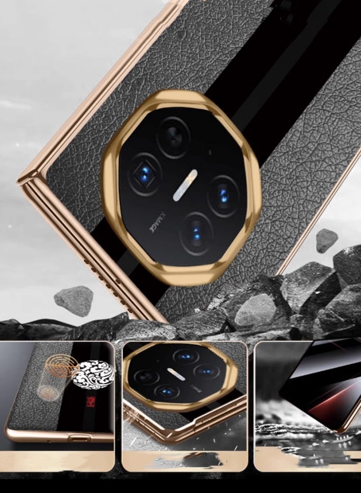 Stylish Electroplated Gold Leather Horse Patterned Phone Case for Huawei Mate XT - Black Shell - Image 3