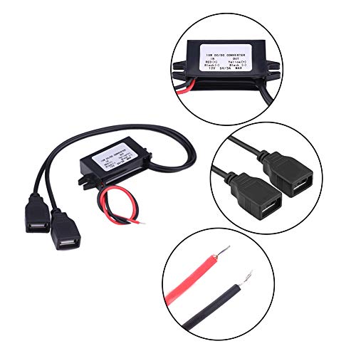 Keenso وحدة محول USB للسيارة، 3A DC 12V إلى DC 5V مزدوج USB لمحول شاحن للسيارة والدراجة النارية والهاتف - Image 5