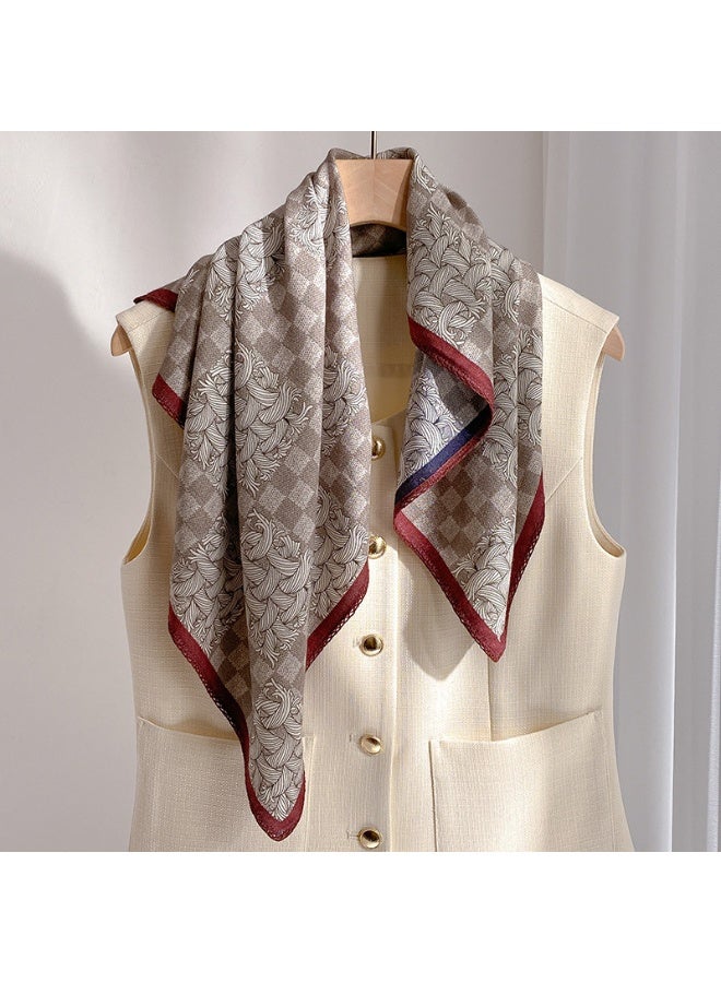 Handmade Silk & Wool Scarf, Grey Plaid Check Pattern Print