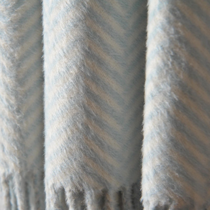 Cuddle Dreams Silk Throw Blanket With Hand-Knotted Fringe  Natural  Soft & Breathable (Herringbone Blue) - Image 4