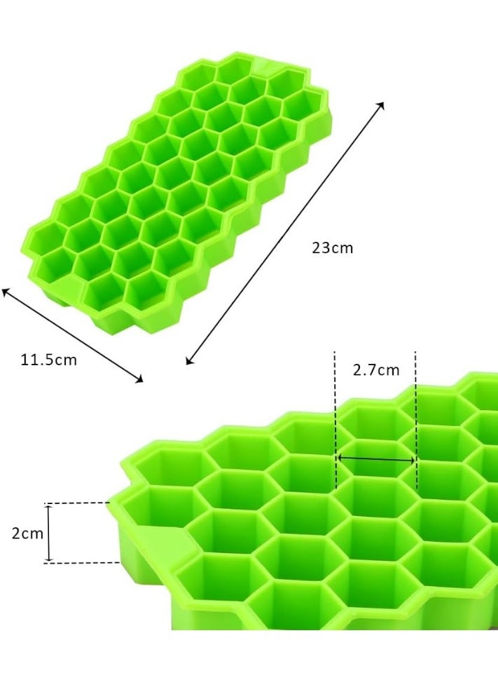 صينية مكعبات الثلج المرنة المصنوعة من السيليكون على شكل قرص العسل مع غطاء، 37 فتحة، مرنة وناعمة مناسبة للثلاجة والفريزر لصنع مكعبات ثلج صغيرة اللون اخضر - Image 3