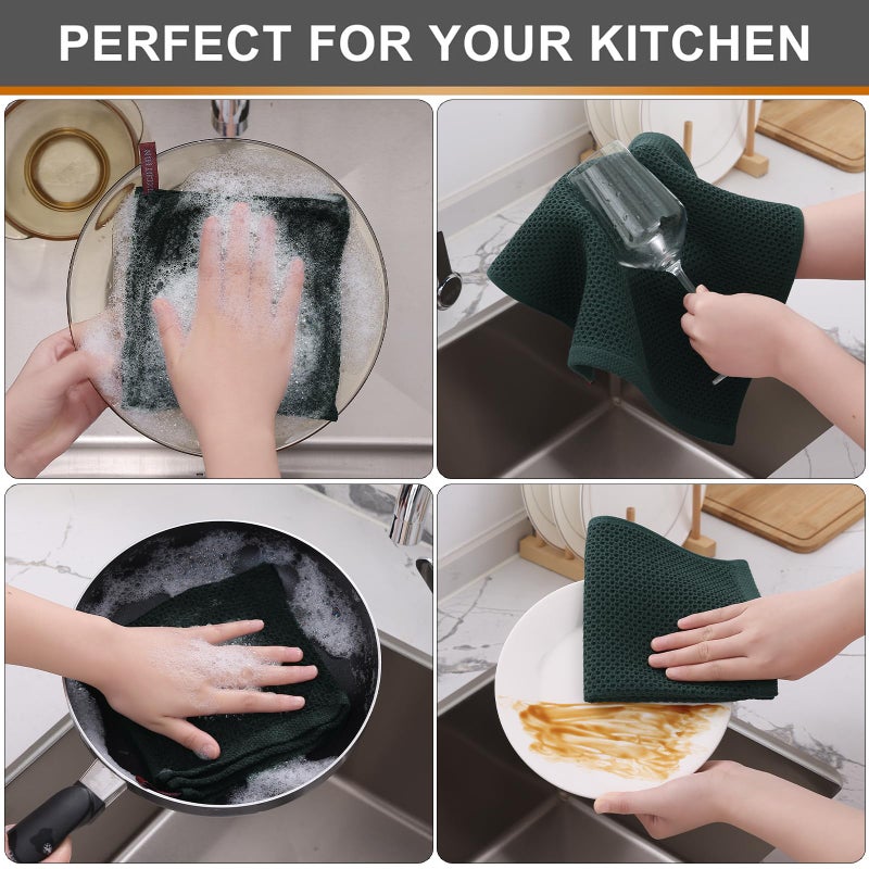 Kitinjoy 100% Cotton Kitchen Dish Cloths (12 X 12 Inches, Blackish Green), 6 Pack Waffle Weave Ultra Soft Absorbent Dish Towels for Drying Dishes Quick Drying Kitchen Towels Dish Rags - Image 4