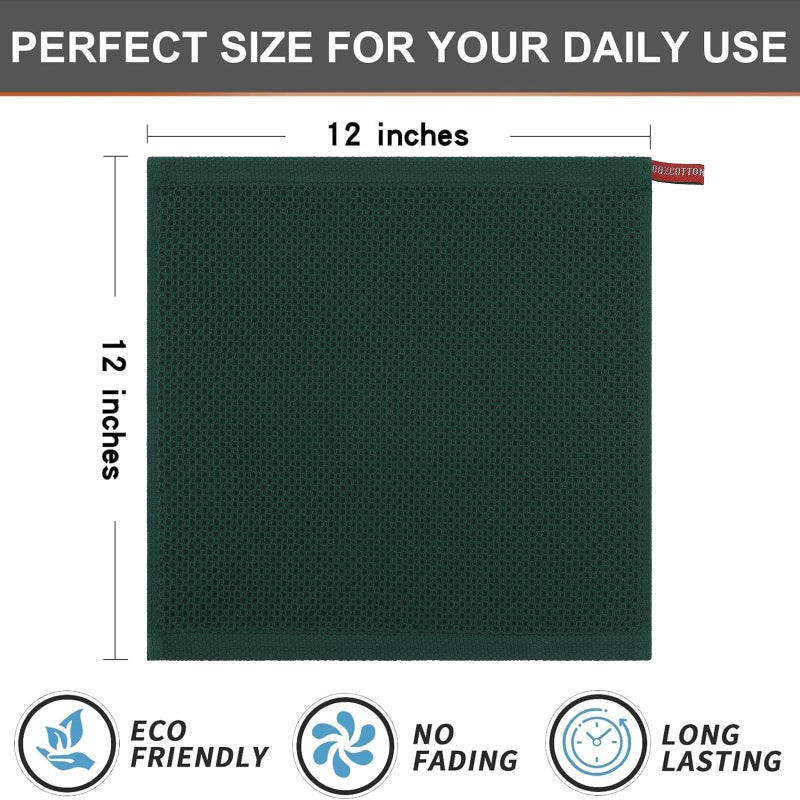 Kitinjoy 100% Cotton Kitchen Dish Cloths (12 X 12 Inches, Blackish Green), 6 Pack Waffle Weave Ultra Soft Absorbent Dish Towels for Drying Dishes Quick Drying Kitchen Towels Dish Rags - Image 5