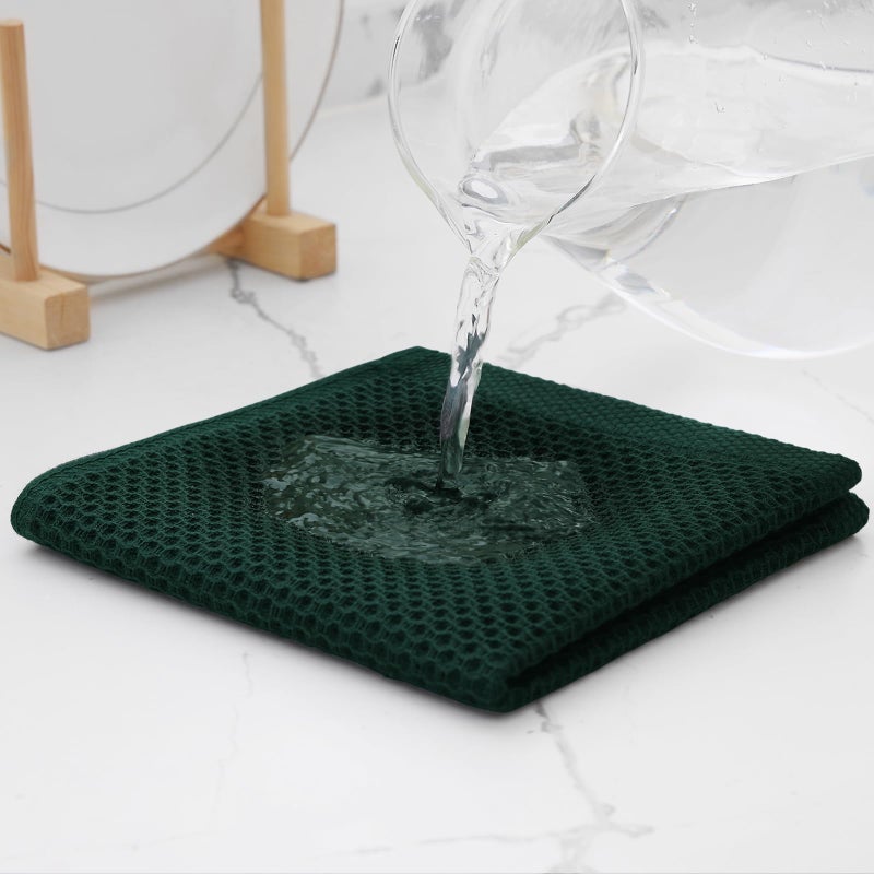 Kitinjoy 100% Cotton Kitchen Dish Cloths (12 X 12 Inches, Blackish Green), 6 Pack Waffle Weave Ultra Soft Absorbent Dish Towels for Drying Dishes Quick Drying Kitchen Towels Dish Rags - Image 3