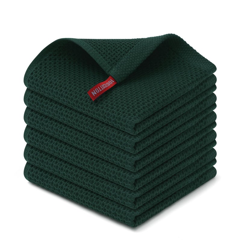 Kitinjoy 100% Cotton Kitchen Dish Cloths (12 X 12 Inches, Blackish Green), 6 Pack Waffle Weave Ultra Soft Absorbent Dish Towels for Drying Dishes Quick Drying Kitchen Towels Dish Rags - Image 1