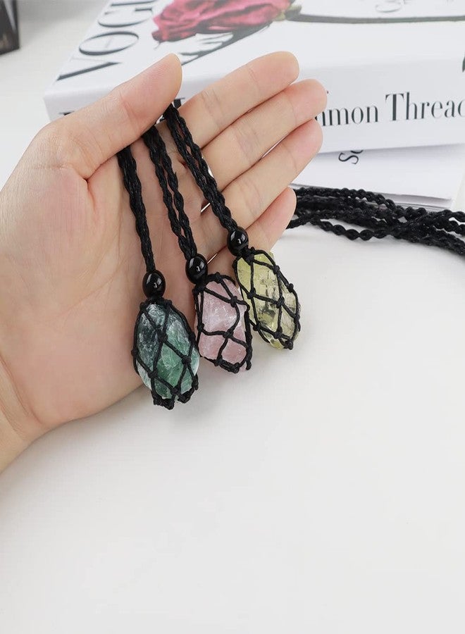 Anjiucc Natural Gemstone Crystal Pendant Necklace Stone Holder Necklace Cord Hand-Woven Necklace with Adjustable Length for Women Men, 0.98-1.2 inches, Gemstone, b-style 6 - Image 4
