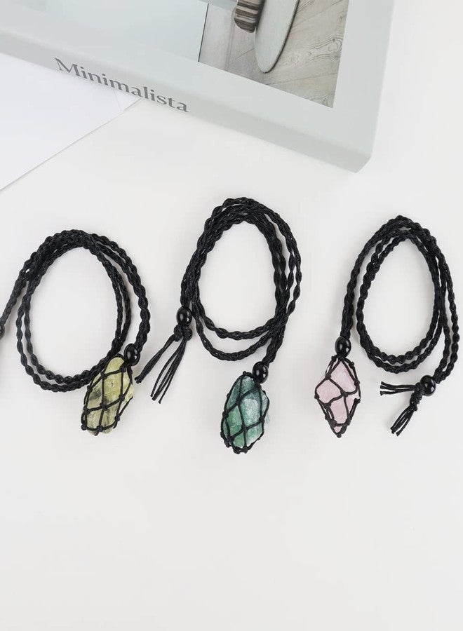 Anjiucc Natural Gemstone Crystal Pendant Necklace Stone Holder Necklace Cord Hand-Woven Necklace with Adjustable Length for Women Men, 0.98-1.2 inches, Gemstone, b-style 6 - Image 5