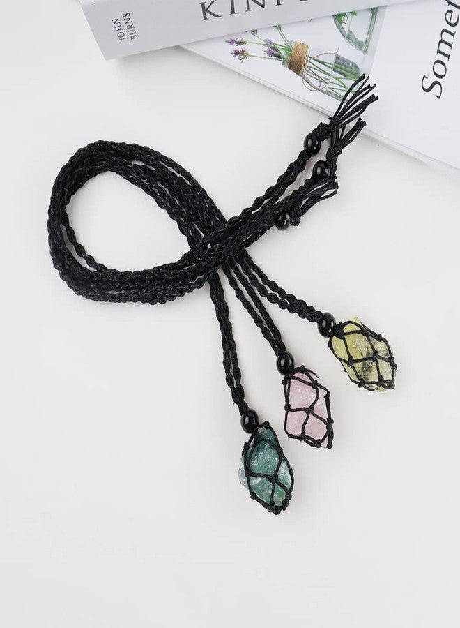 Anjiucc Natural Gemstone Crystal Pendant Necklace Stone Holder Necklace Cord Hand-Woven Necklace with Adjustable Length for Women Men, 0.98-1.2 inches, Gemstone, b-style 6 - Image 3