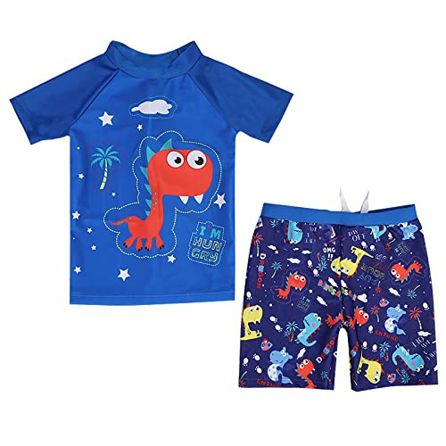 YAGATA Toddler Swimsuit Boy Cute Dinosaur Swimsuits Boys Swim Trunks & Shirt Set Navy 5-6 Years 10 - Image 1