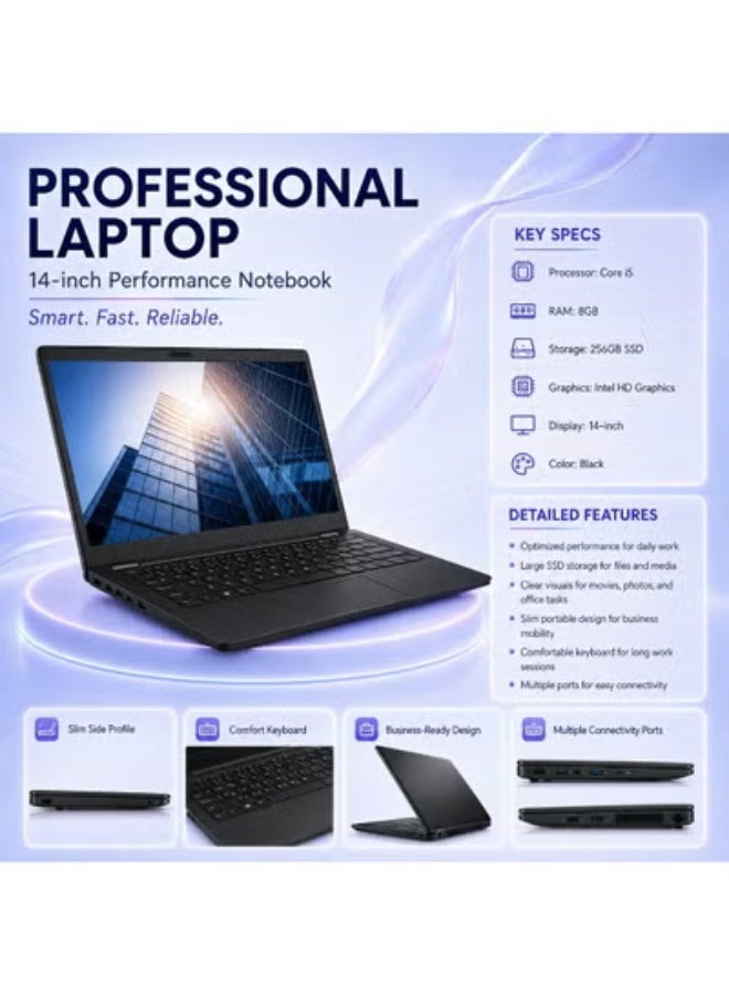Everyday Business Laptop 14 Inch, i5 Processor, 8GB RAM, 256GB SSD, Integrated Graphics Notebook for Work and Study - Image 2
