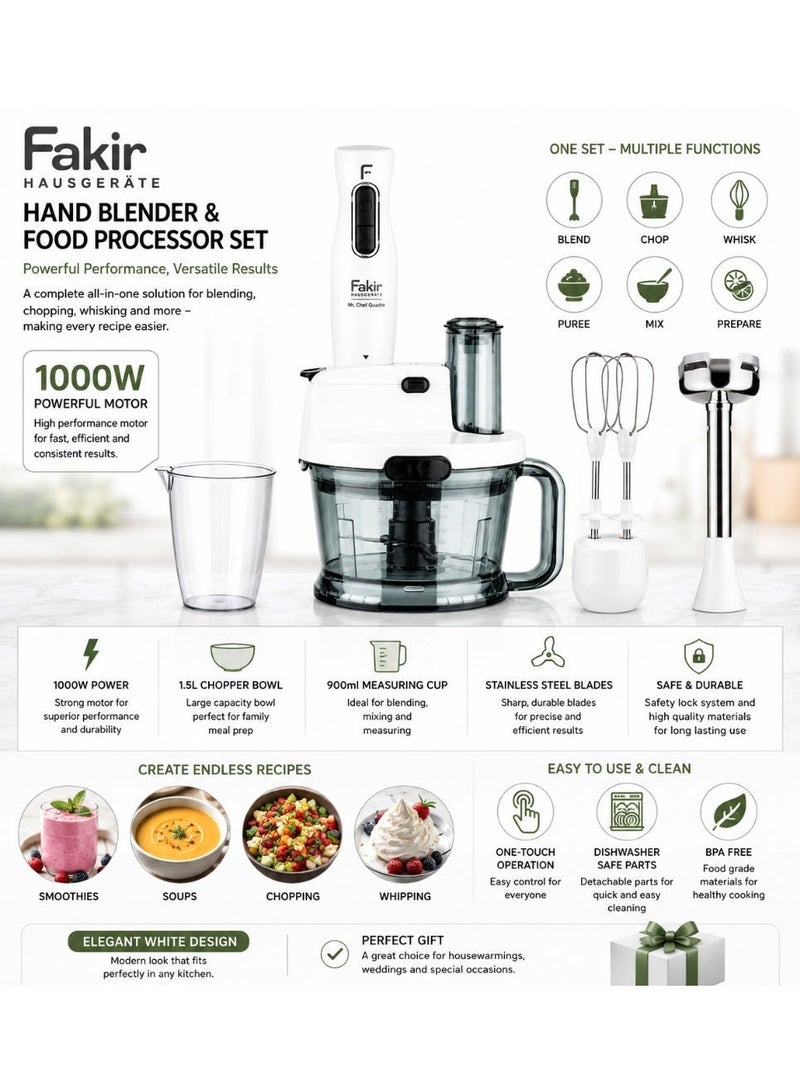Fakir Hand Blender and Food Processor Set, 1000W, 1.5L Chopper Bowl, 900ml Measuring Cup, Multi-Function Immersion Blender for Blending, Chopping, Mixing and Pureeing - Image 2