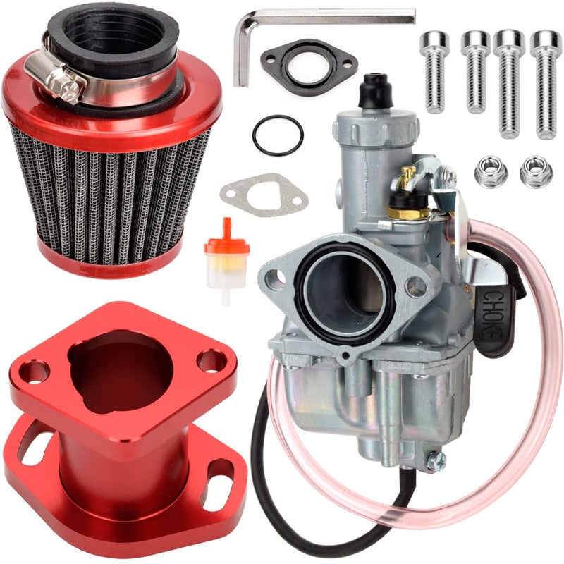 FVRITO Performance VM22 26mm Carburetor Carb for Predator 212cc 196cc Coleman CT200U BT200X Mini Bike KT196 Go Kart GX160 GX200 65hp Clone Engine with 38mm Air Filter Intake Manifold Stage 1 Kit Red