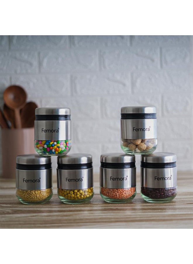 Femora Kitchen Storage Jars Steel Body With See Through Bottom Jar, 350 ML, Pack of 6 - Image 2