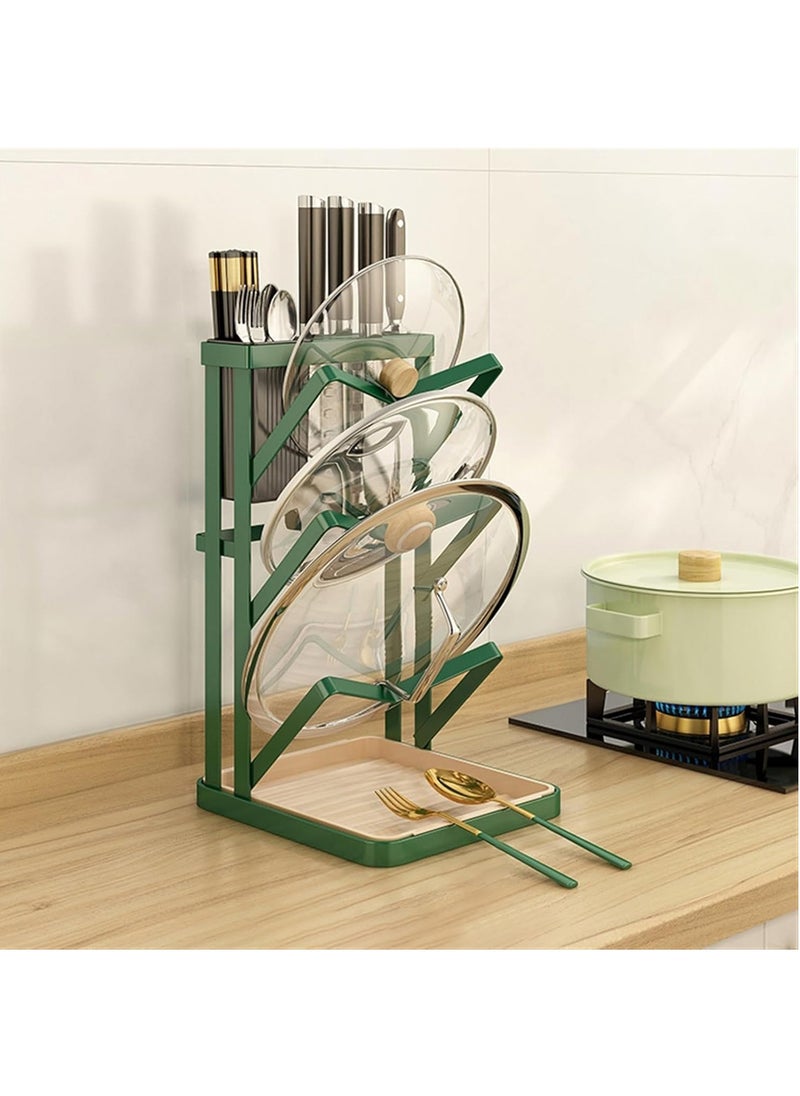Hihonor Spoon Rest Pot Lid Holder with Drip Tray Utensils Rack for Kitchen Counter Stove Top chopping board baking sheet Gold Three Layers-Wall mountable, Green  - Image 1
