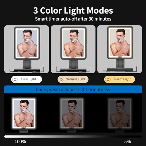 Suupvaor Lighted Shower Mirror Fogless for Shaving, Heated Fog Free Large 9.5*7inch 3 Color Modes Dimming Shower Shaving Mirror with Light, Rechargeable Anti-Fog Shower Mirror with Storage Tray & Razor Holders - Image 4