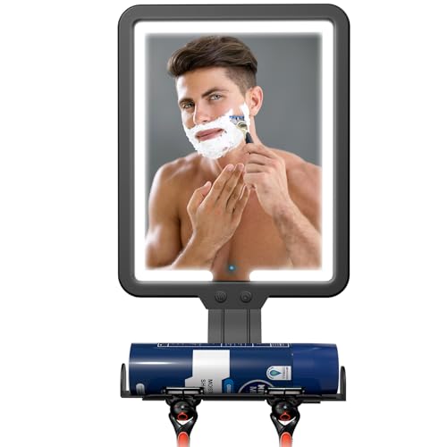 Suupvaor Lighted Shower Mirror Fogless for Shaving, Heated Fog Free Large 9.5*7inch 3 Color Modes Dimming Shower Shaving Mirror with Light, Rechargeable Anti-Fog Shower Mirror with Storage Tray & Razor Holders - Image 1