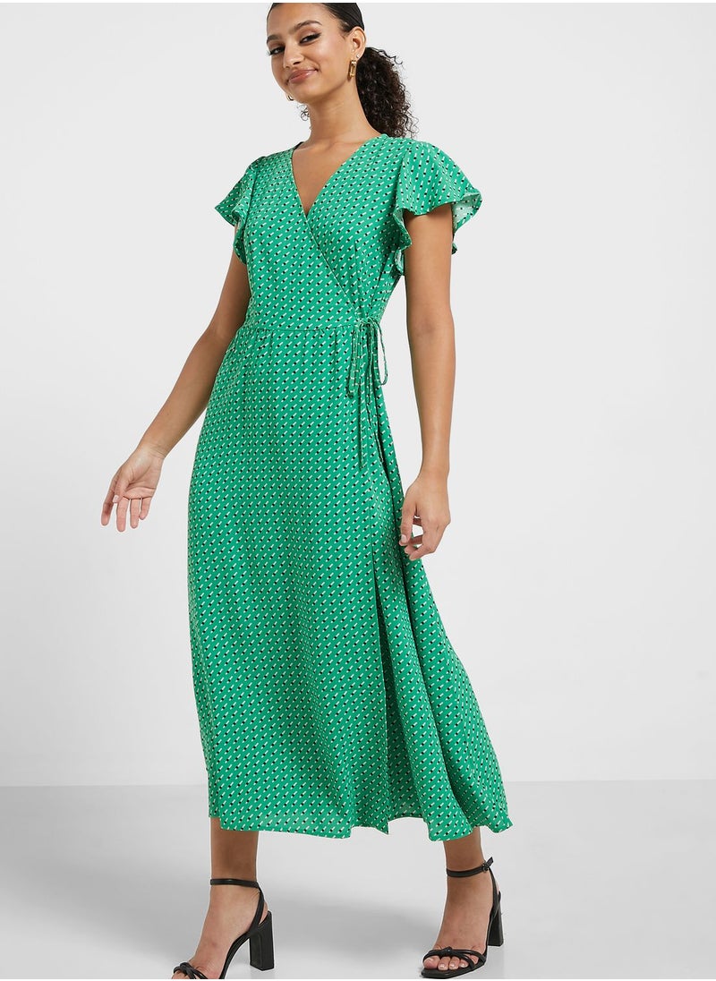 ONLY - Surplice Neck Ruffle Sleeve Dress - Image 1
