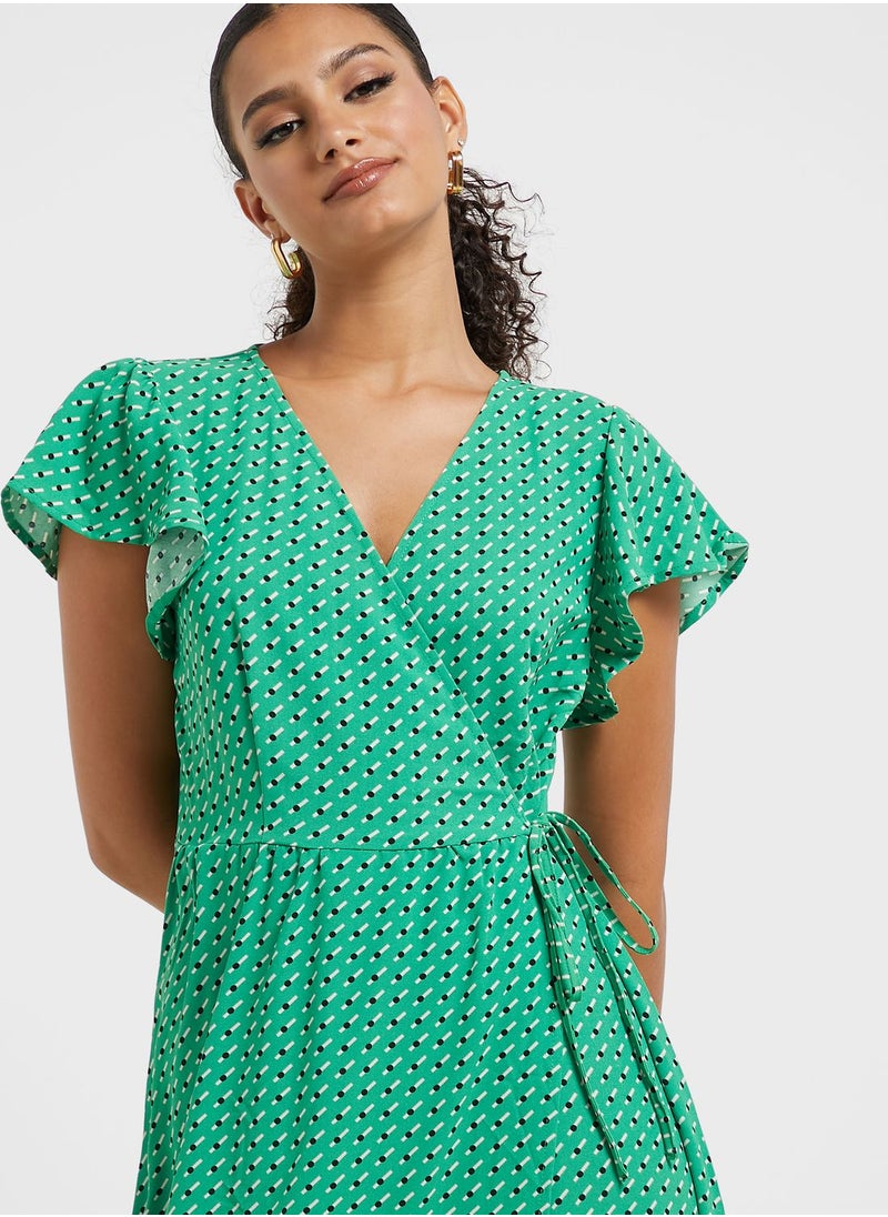ONLY - Surplice Neck Ruffle Sleeve Dress - Image 1
