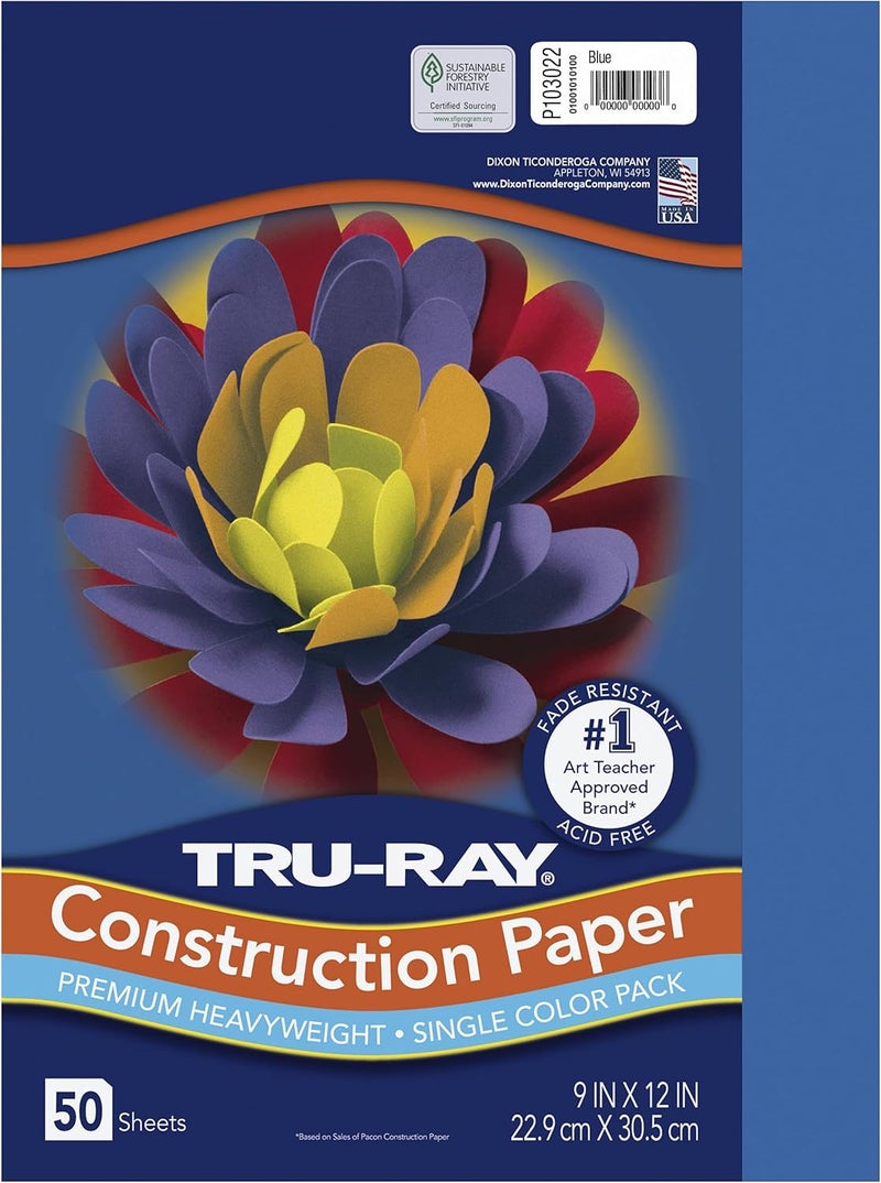 TRU-RAY ورق بناء ثقيل الوزن، أزرق، 9" × 12"، 50 ورقة - Image 1