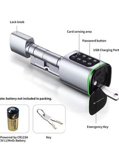 LUMIVE Lumive Smart Door Lock, Keypad Door Lock, Bluetooth App Unlock,2 Keys,5 RFID Cards,Fixed Cylinder, Silver [Battery Included] (70mm Smart Cylinder)  - Image 3