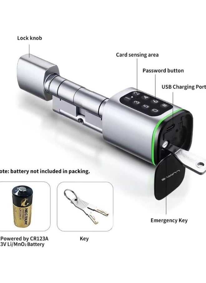 LUMIVE - Lumive Smart Door Lock, Keypad Door Lock, Bluetooth App Unlock,2 Keys,5 RFID Cards,Fixed Cylinder, Silver [Battery Included] (70mm Smart Cylinder) - Image 1