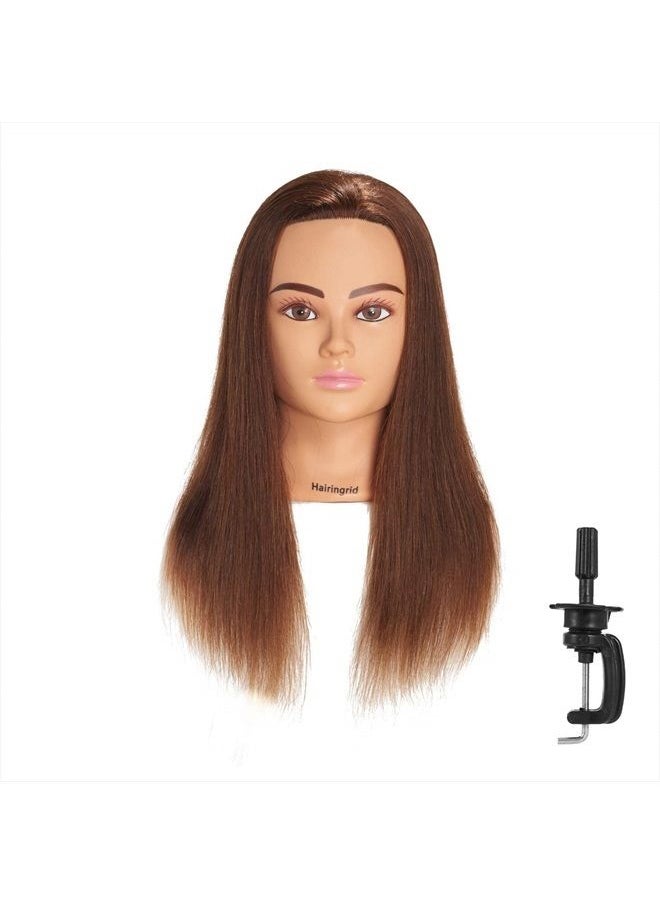 Hairingrid - Mannequin Head 20"-22" 100% Human Hair Hairdresser Cosmetology Mannequin Manikin Training Head Hair and Free Clamp Holder (1906LB0414) - Image 1