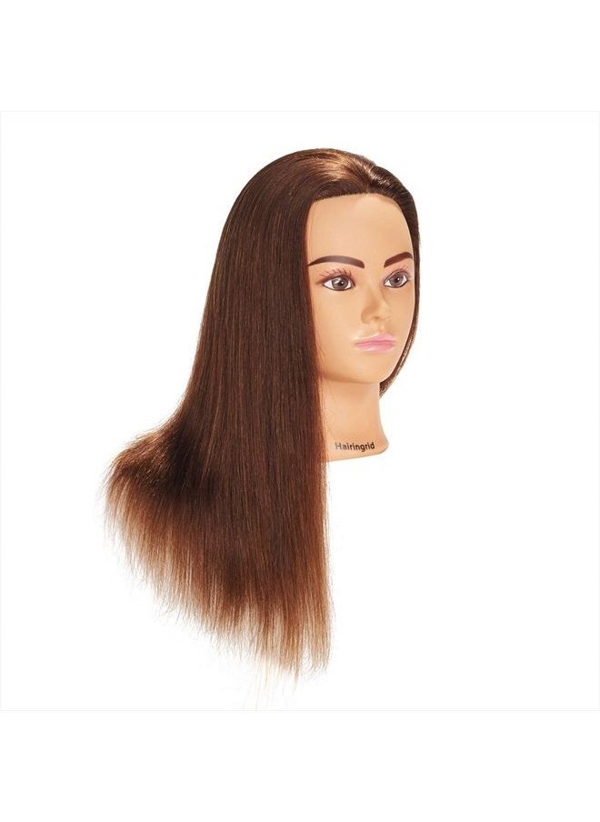 Hairingrid - Mannequin Head 20"-22" 100% Human Hair Hairdresser Cosmetology Mannequin Manikin Training Head Hair and Free Clamp Holder (1906LB0414) - Image 1
