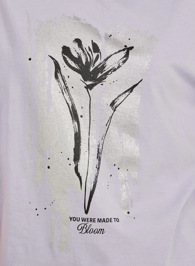 Styli Graphic Print Round Neck Oversized T-Shirt