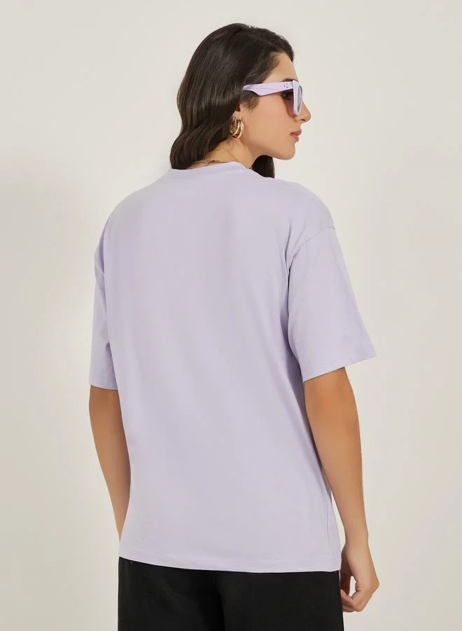 Styli Graphic Print Round Neck Oversized T-Shirt