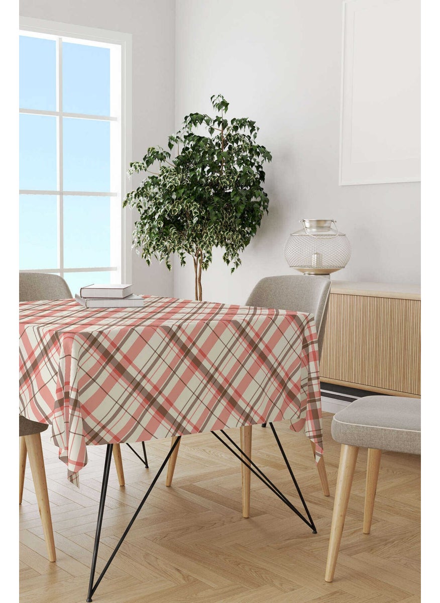 Cango Home - Pink Brown Checkered Tablecloth CGH202-MS - Image 1