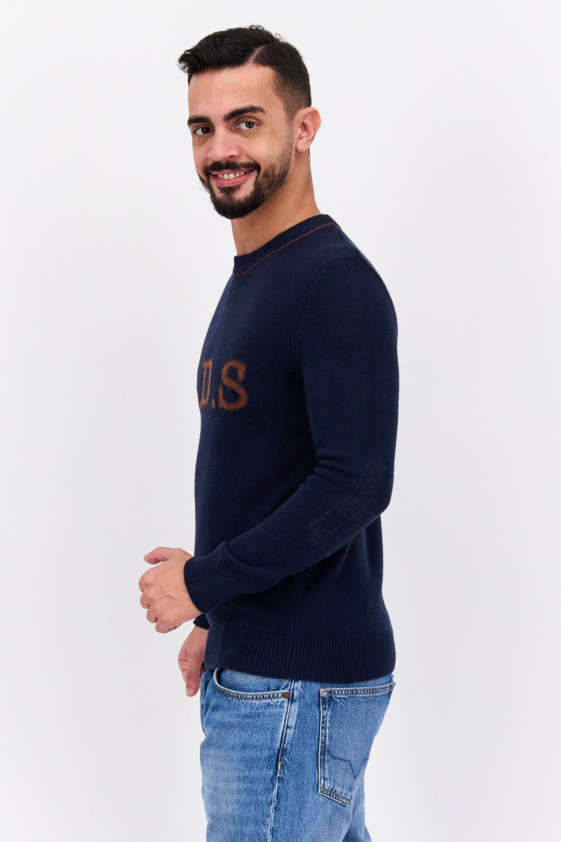 SELECTED سويت شيرت رجالي بأكمام طويلة وياقة دائرية بشعار العلامة التجارية، أزرق داكن - Image 2