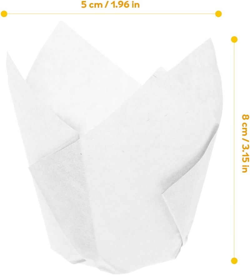 TIDTALEO Greaseproof Tulip Cupcake Wrappers Baking Paper Cups Natural Brown and White Parchment Liners 100pcs Set for Muffin Baking and Party Desserts - Image 2