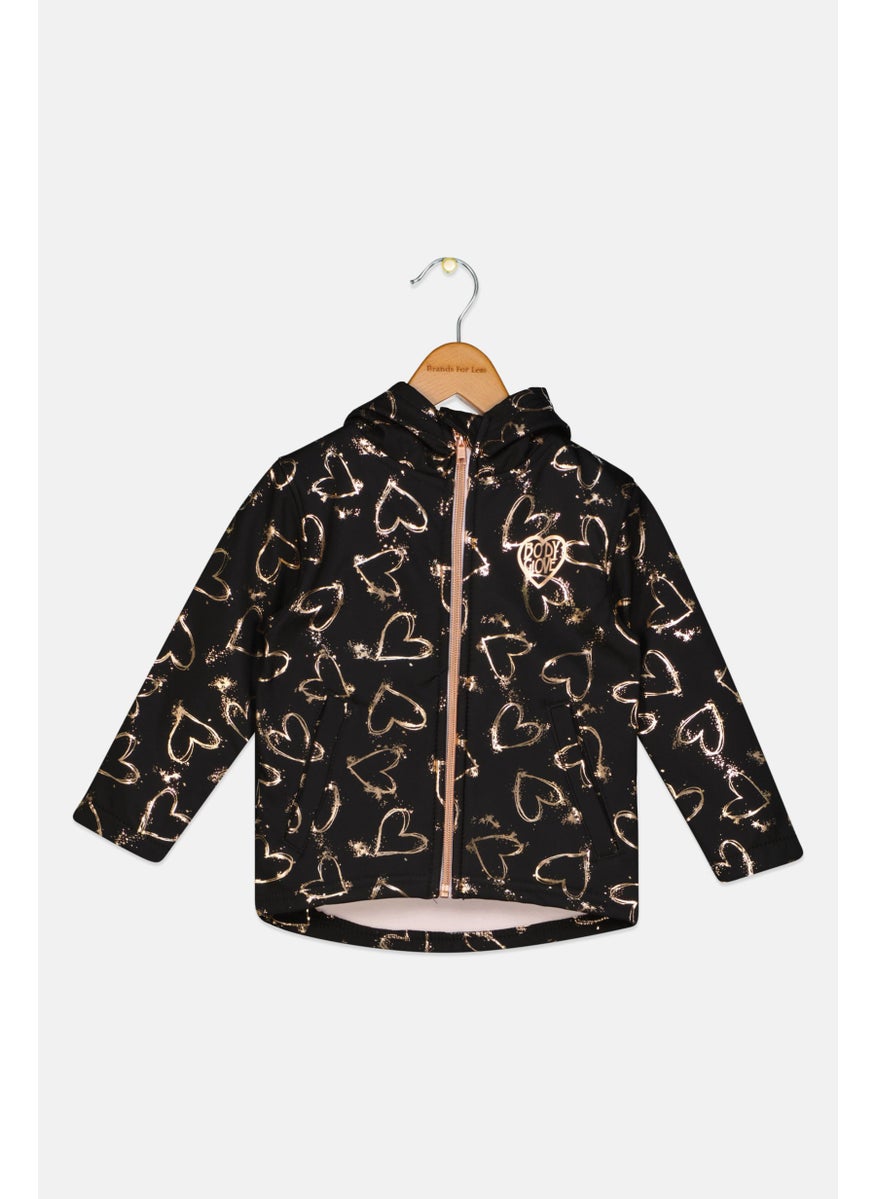 Body Glove - Toddlers Girls Allover Print Softshell Jacket, Black - Image 1