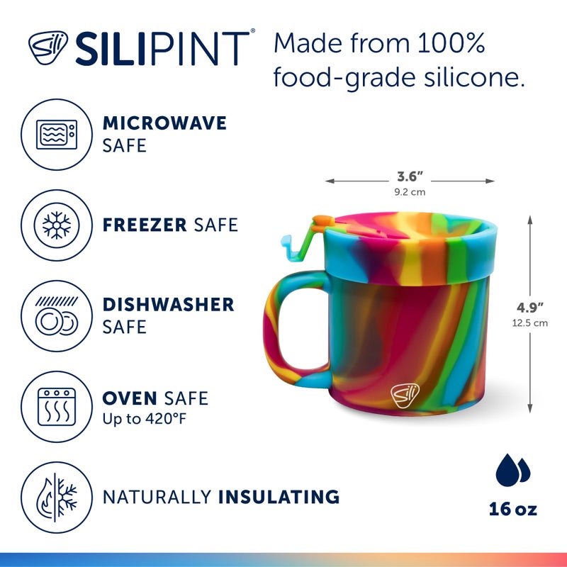 Silipint 16oz Silicone Coffee Mug Tumbler with Flip Lid â€“ Unbreakable Dishwasher Safe Microwave Oven & Freezer Compatible â€“ Non-Toxic Reusable Cup for Hot Coffee Tea or Cold Drinks (Hippie Hops) - Image 2