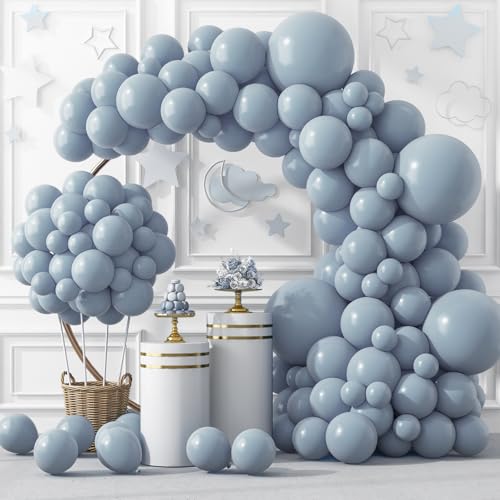 RUBFAC 129pcs Dusty Blue Balloons Different Sizes 18 12 10 5 Inch Latex Haze Blue Balloon Garland Arch for Party Decoration Birthday Wedding Engagements Anniversary Baby Shower Party Supplies - Image 1
