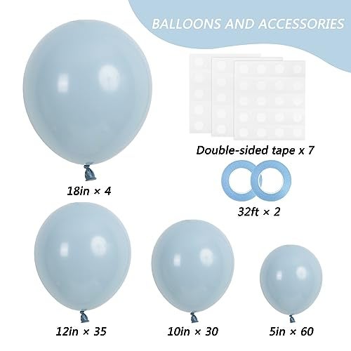 RUBFAC 129pcs Dusty Blue Balloons Different Sizes 18 12 10 5 Inch Latex Haze Blue Balloon Garland Arch for Party Decoration Birthday Wedding Engagements Anniversary Baby Shower Party Supplies - Image 2
