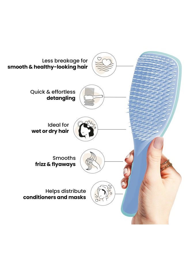 TANGLE TEEZER فرشاة شعر تانجل تيزر الترا ديتانجلر للشعر الرطب والجاف، تقضي على العقد وتقلل من التكسر لجميع أنواع الشعر، أزرق دنيم - Image 4