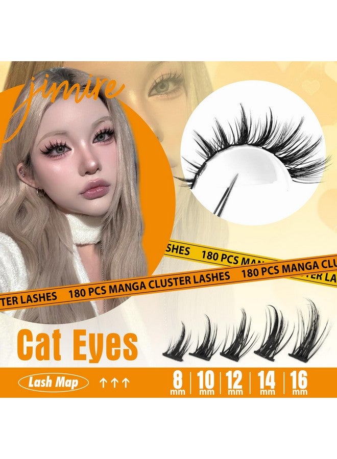 جيمير مجموعة رموش جيمير ويسبي كلسترز، 180 قطعة، رموش أنمي، رموش مانجا، رموش مجعدة على شكل حرف D، مظهر طبيعي، 8-16 مم، مجموعة رموش فردية - Image 2