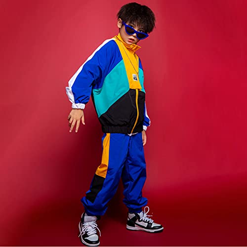 LOLANTA Boys' Girls' Color Block Jacket Track Pants Sets Dance Outfits Sportswear Unisex (6-7, blue) - Image 2
