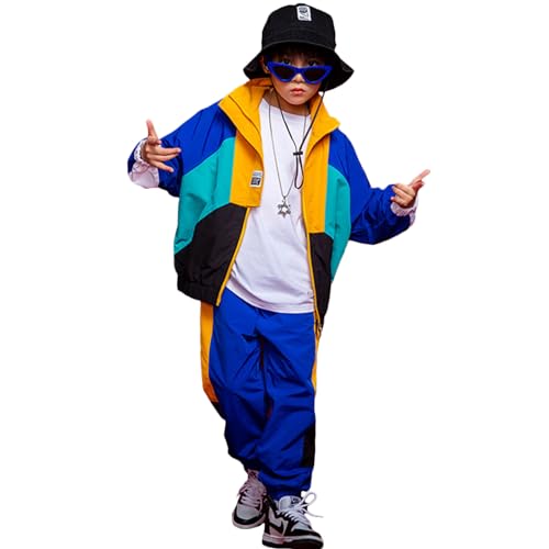 LOLANTA Boys' Girls' Color Block Jacket Track Pants Sets Dance Outfits Sportswear Unisex (6-7, blue) - Image 1