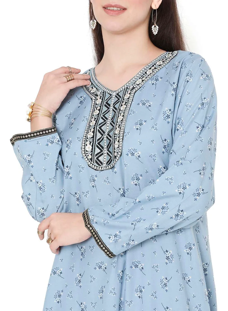 HANA & SARA MODEST WEAR WITH PRINTED AND EMBROIDERED LONG ARABIC KAFTAN JALABIYA DRESS