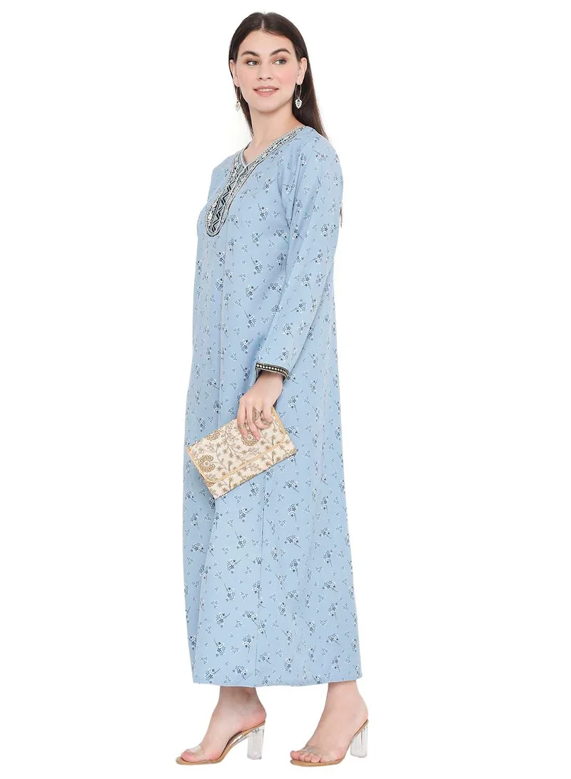 HANA & SARA MODEST WEAR WITH PRINTED AND EMBROIDERED LONG ARABIC KAFTAN JALABIYA DRESS