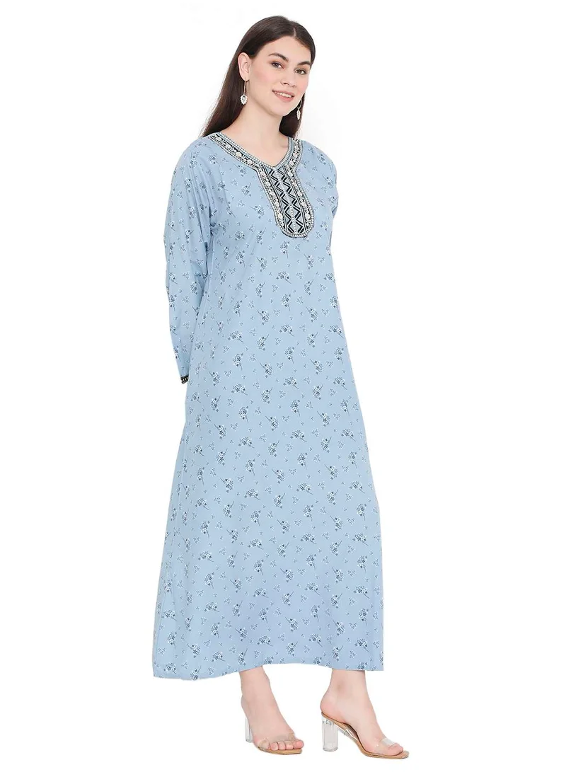 HANA & SARA MODEST WEAR WITH PRINTED AND EMBROIDERED LONG ARABIC KAFTAN JALABIYA DRESS