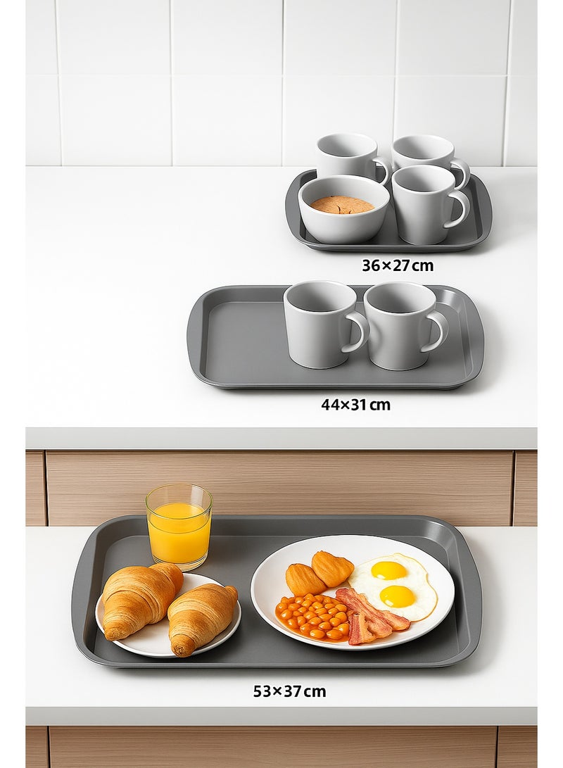 favilla 3-Piece Serving Tray Set - Various Sizes - For easy serving of food and drinks. Stain and scratch resistant, easy to clean, lightweight, suitable for everyday indoor and outdoor use. Ergonomic design for carrying and use with trolleys. - Image 3